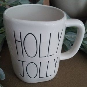 Rae Dunn Holly Jolly mug with wreath on back
